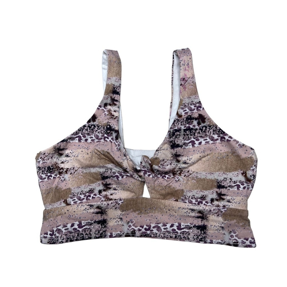 Handmade Twist Bra – Pink Animal Print Brush Yoga Top | Organic Cotton – Small
